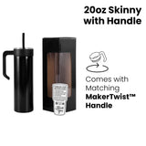 20oz skinny black powder coated tumbler with matching twist-on handle