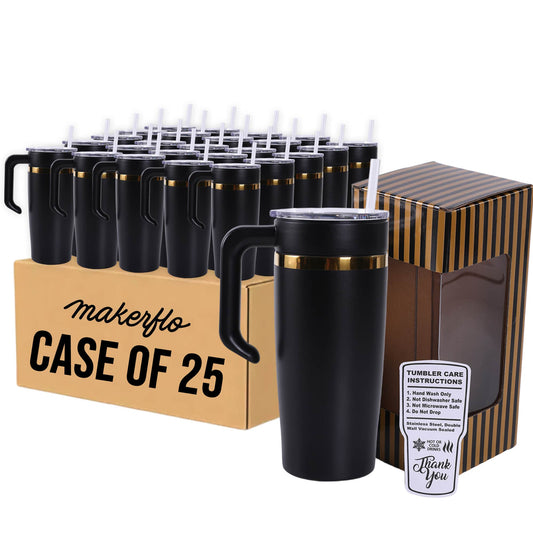 20oz gold electroplated tumbler in black, case of 25