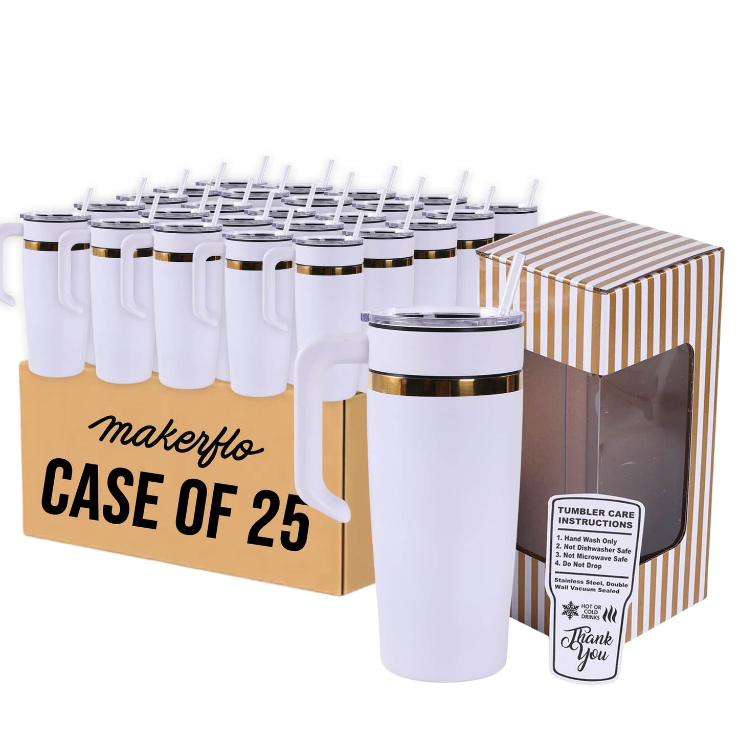 20oz gold electroplated tumbler in white, case of 25