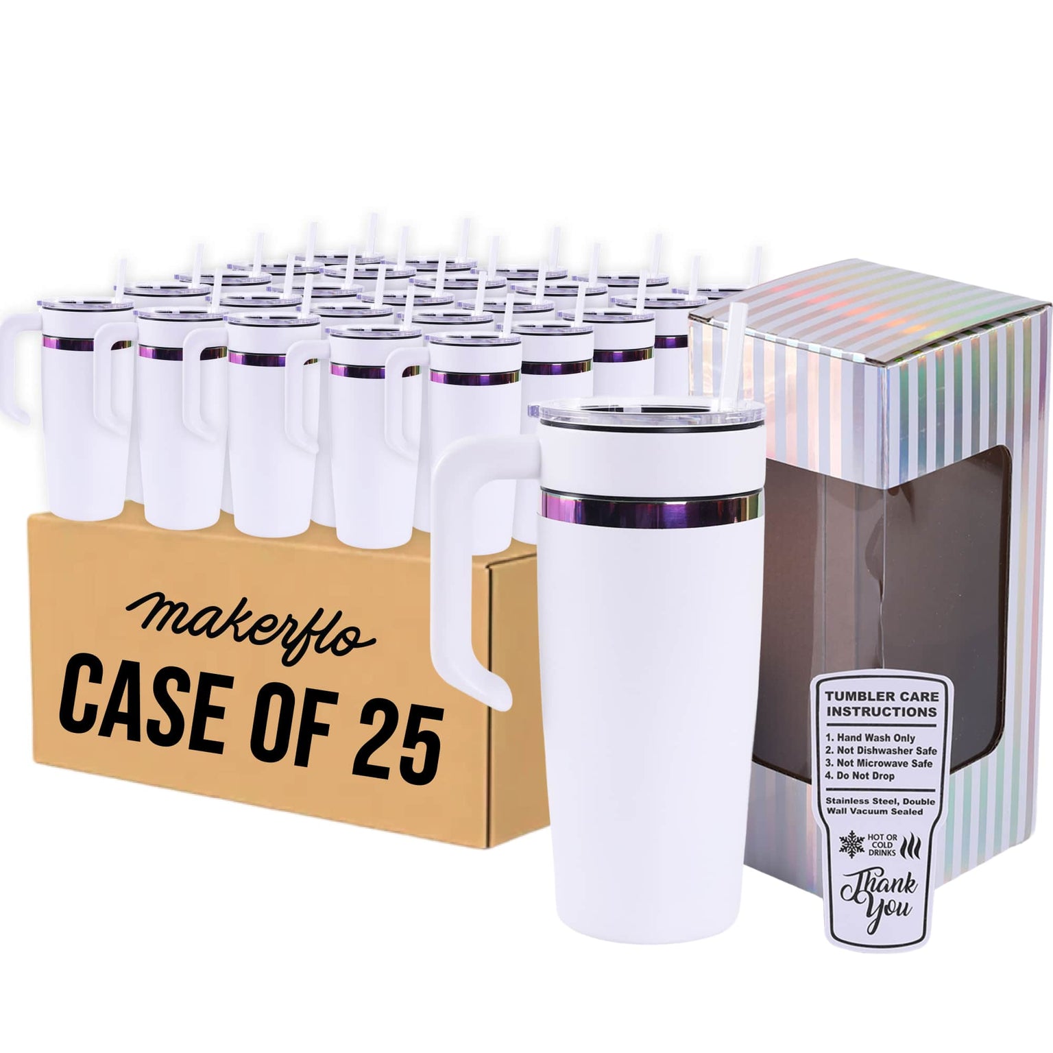 20oz rainbow electroplated tumbler in white, case of 25