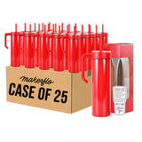 20oz skinny tumbler with handle, red, bulk case of 25