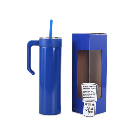 20oz skinny tumbler with handle, blue