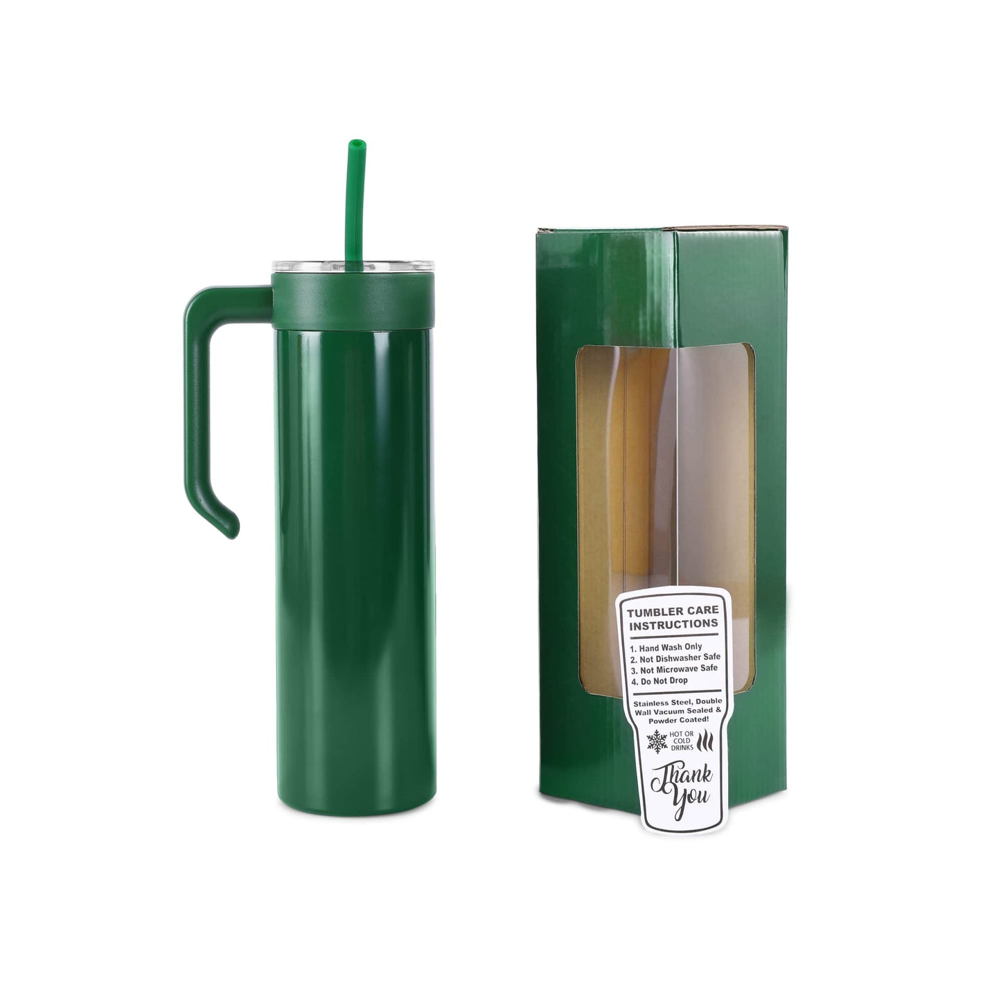 20oz skinny tumbler with handle, green