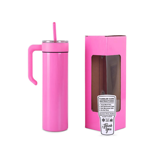 20oz skinny tumbler with handle, pink