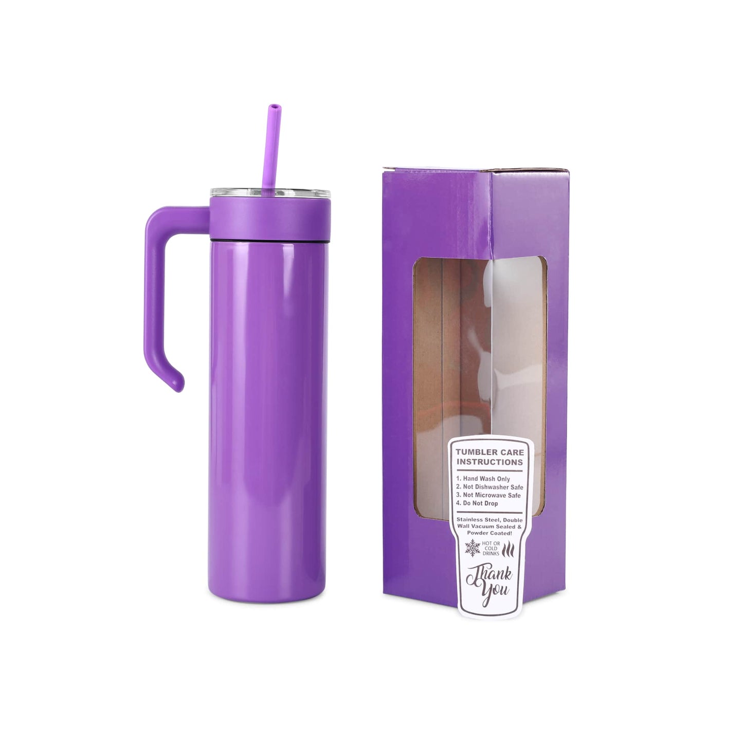 20oz skinny tumbler with handle, purple