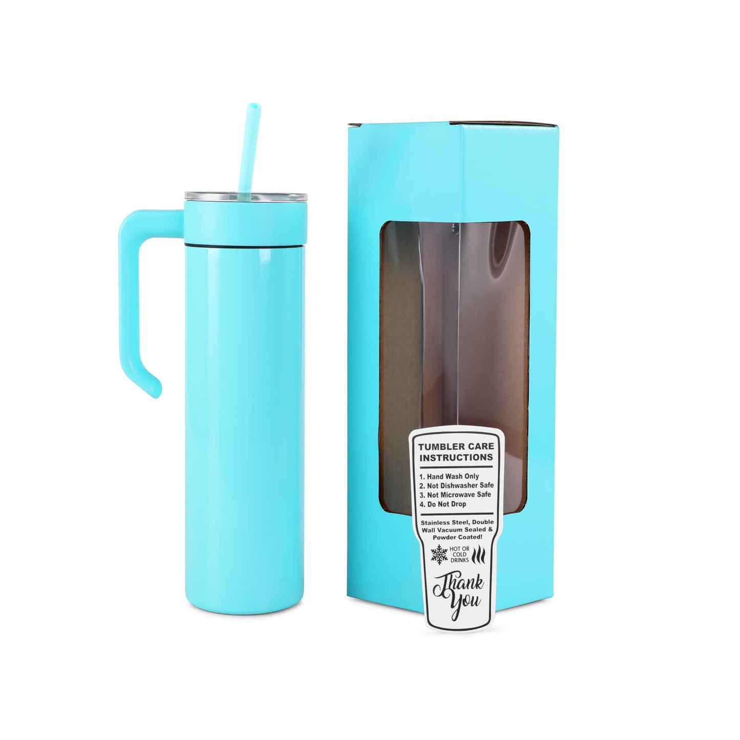20oz skinny tumbler with handle, teal