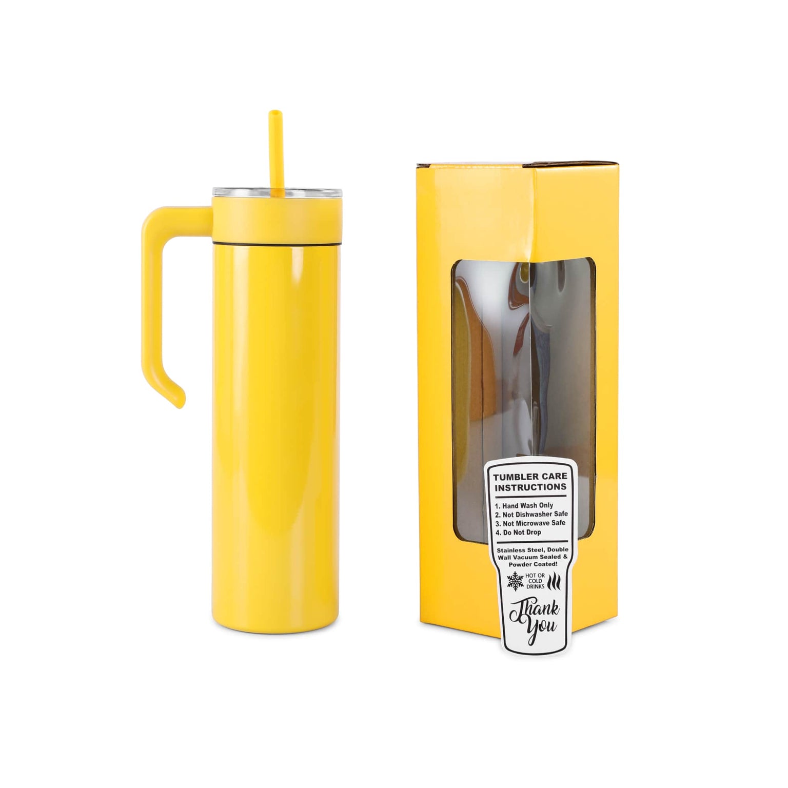 20oz skinny tumbler with handle, yellow