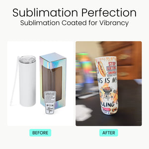 skinny tumbler, 20oz, before and after sublimation