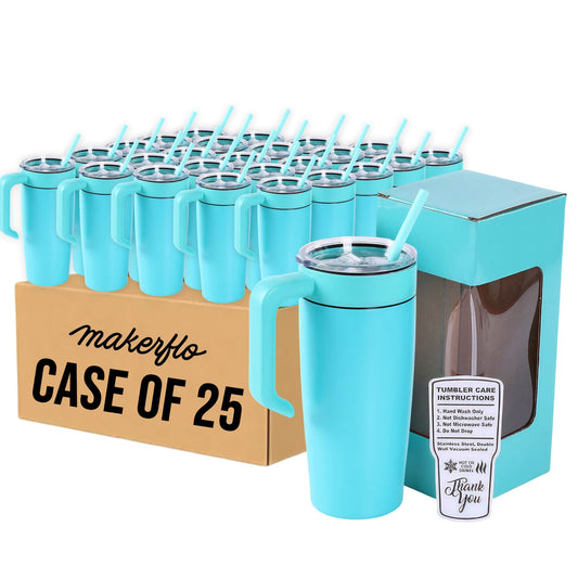 insulated 20oz tumbler with handle, teal, case of 25