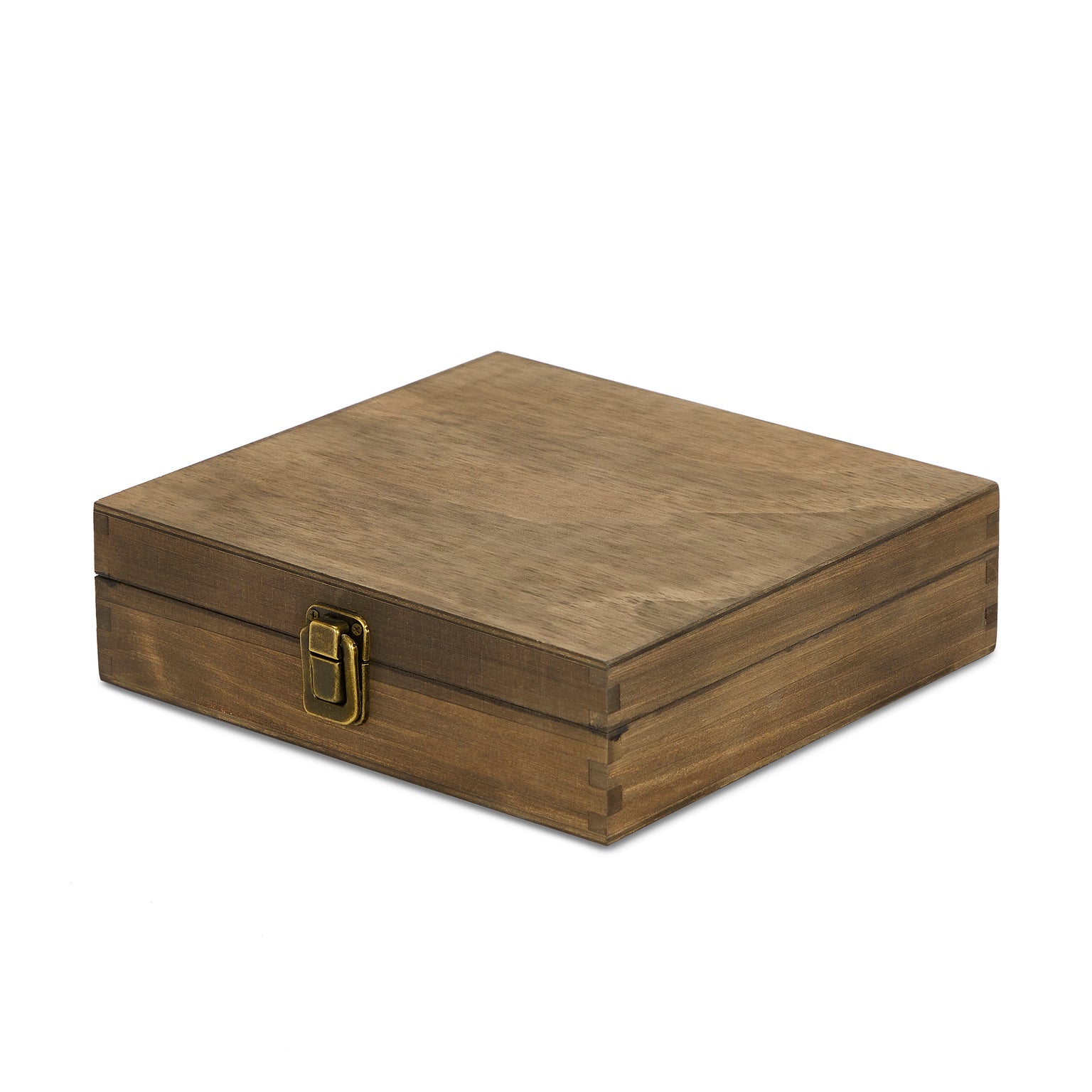 wood cigar box, walnut, front clasp closure