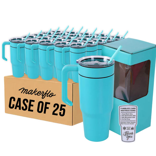 Insulated 30oz tumbler with handle, teal, case of 25
