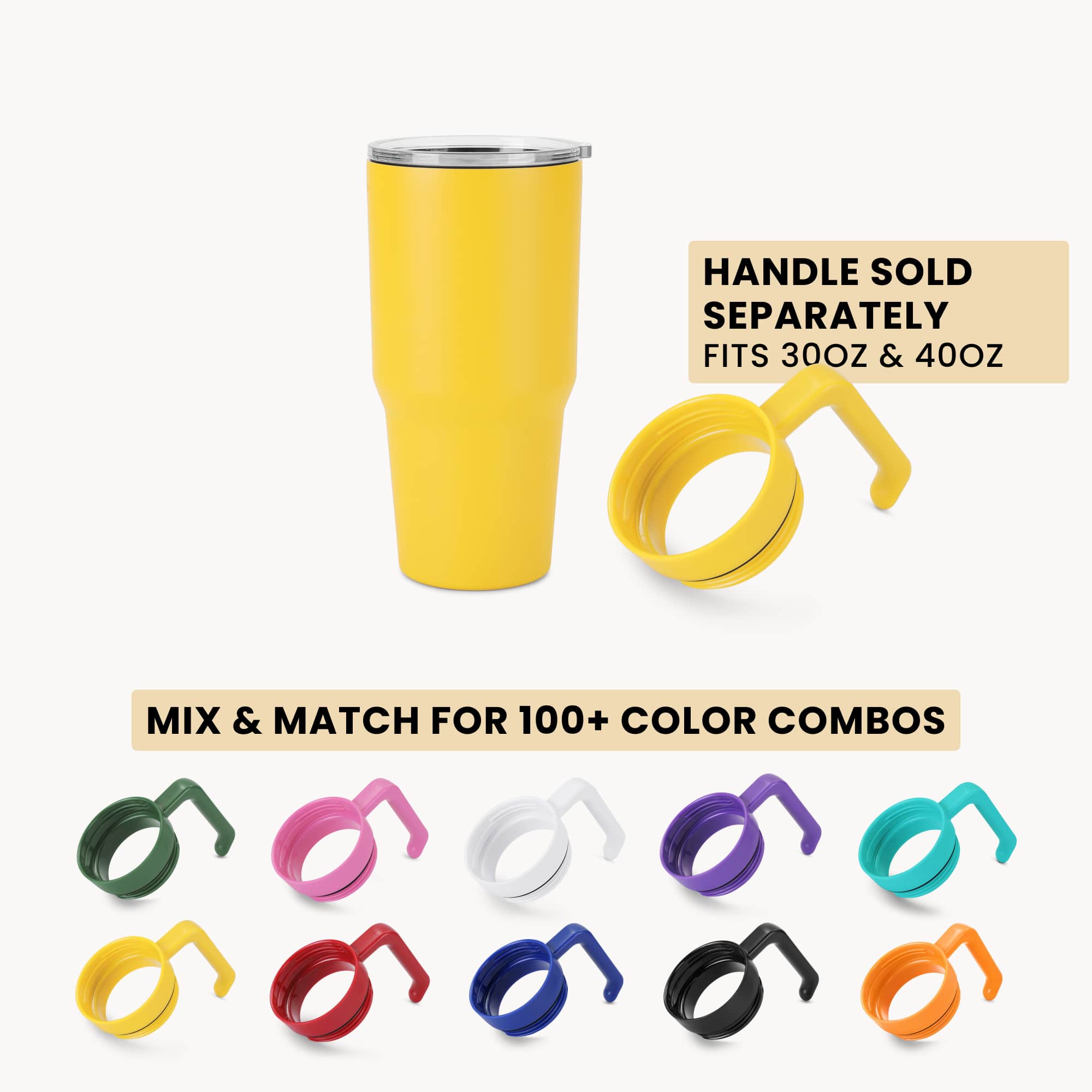 30oz tumbler, yellow, handle options