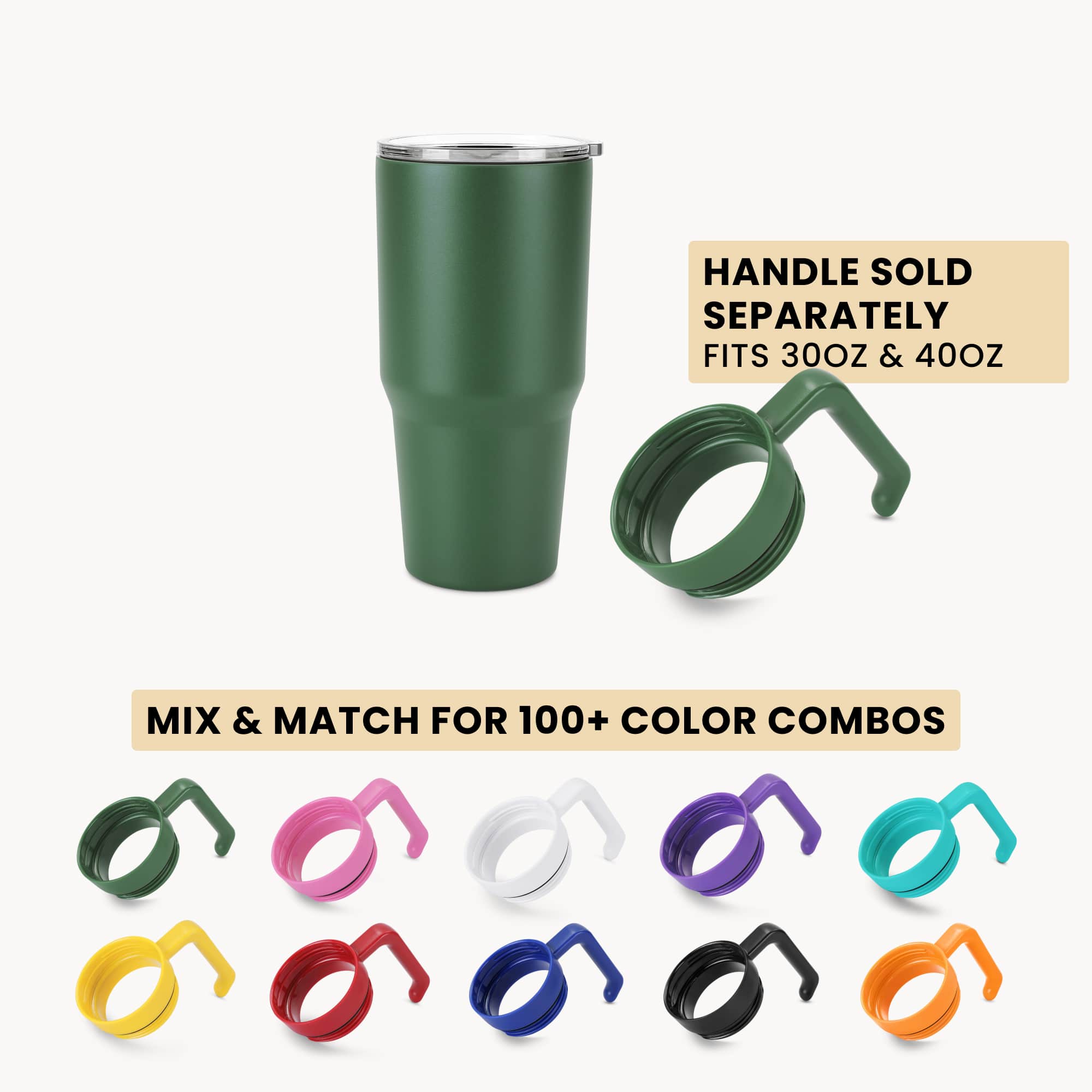 30oz tumbler green, handle options