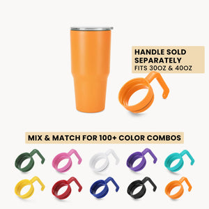 30oz tumbler, orange, handle options