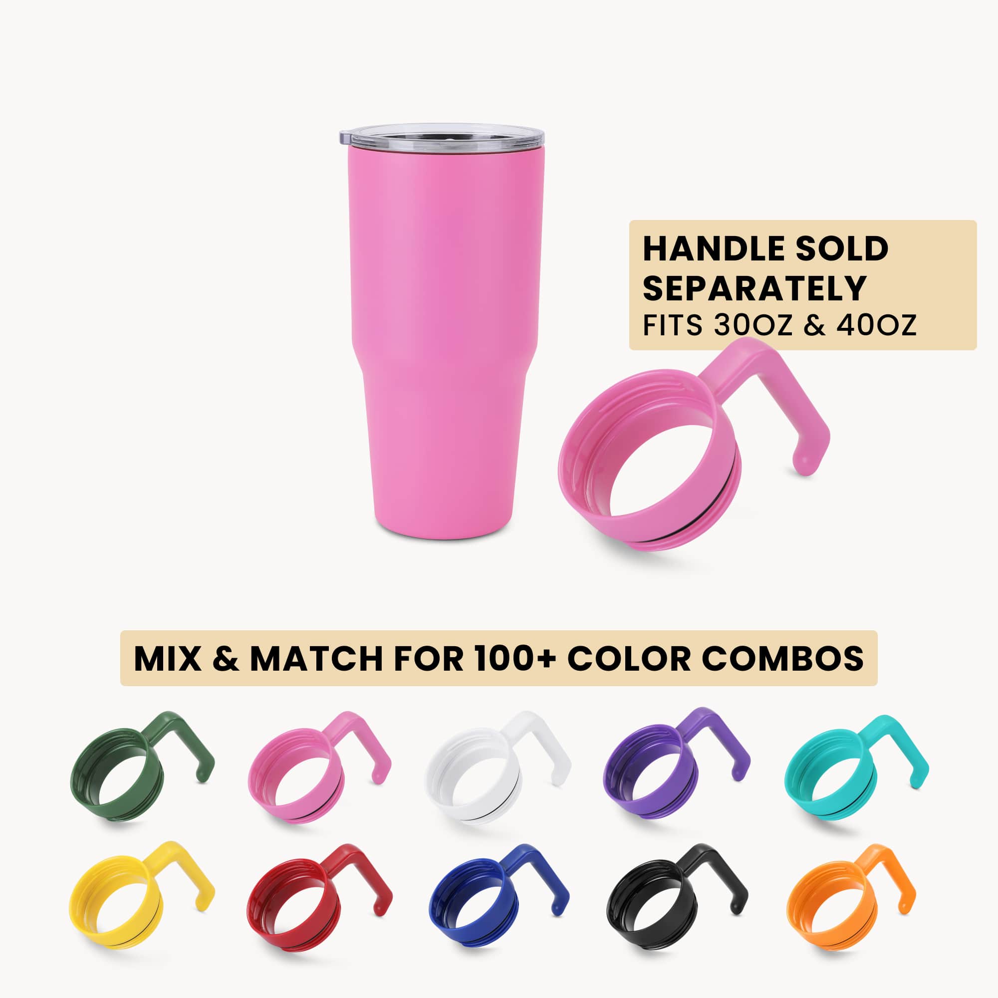 30oz tumbler, pink, handle options