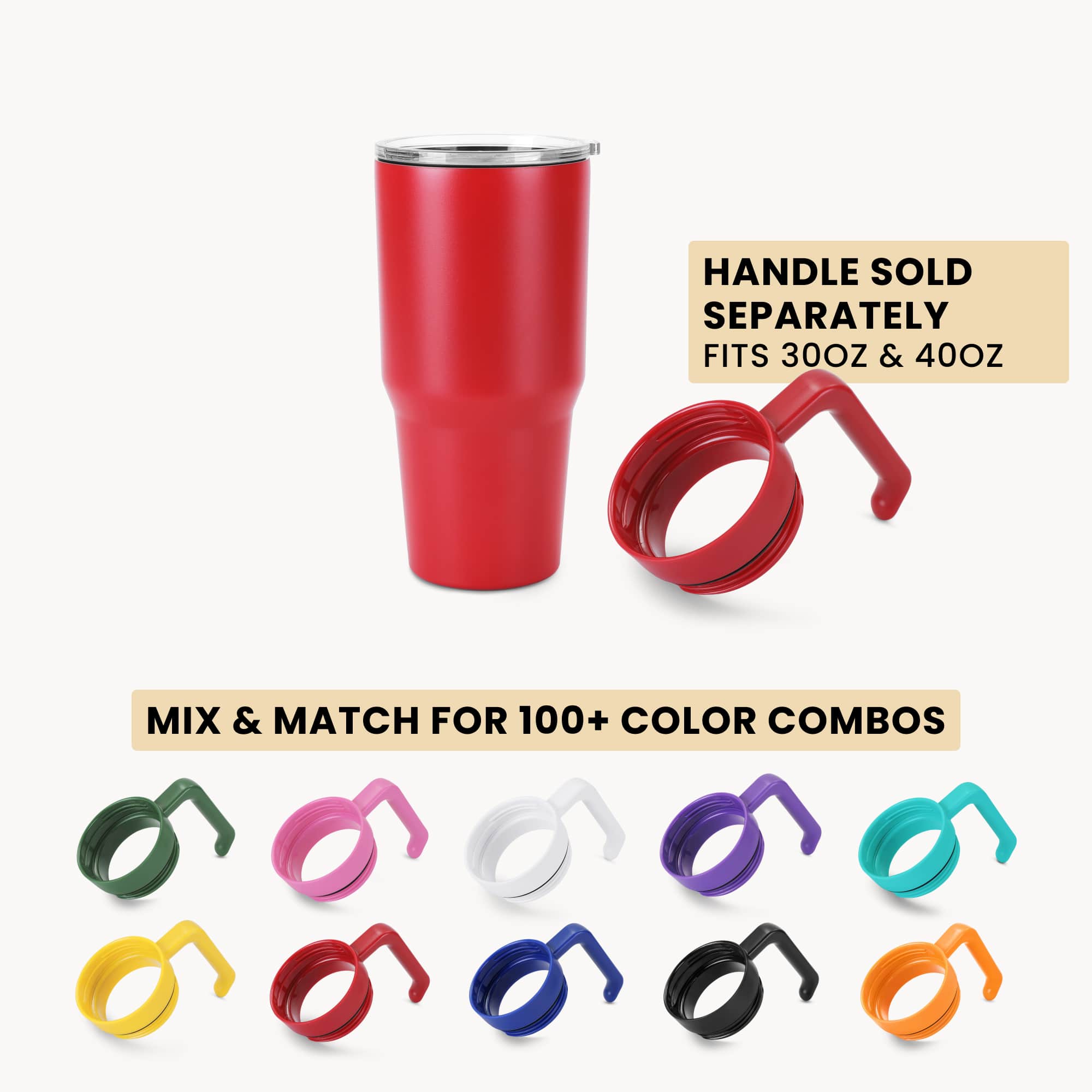 30oz tumbler, red, handle options