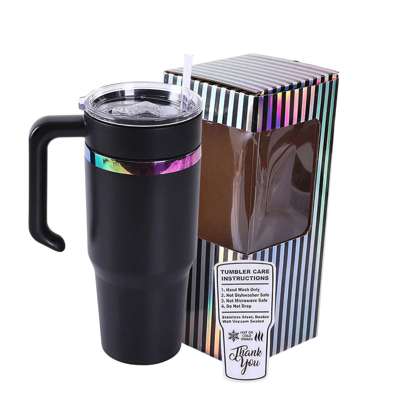 30oz rainbow electroplated tumbler with handle in black