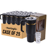 30oz gold electroplated tumbler with handle in black, case of 25