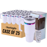 30oz rainbow electroplated tumbler with handle in white, case of 25