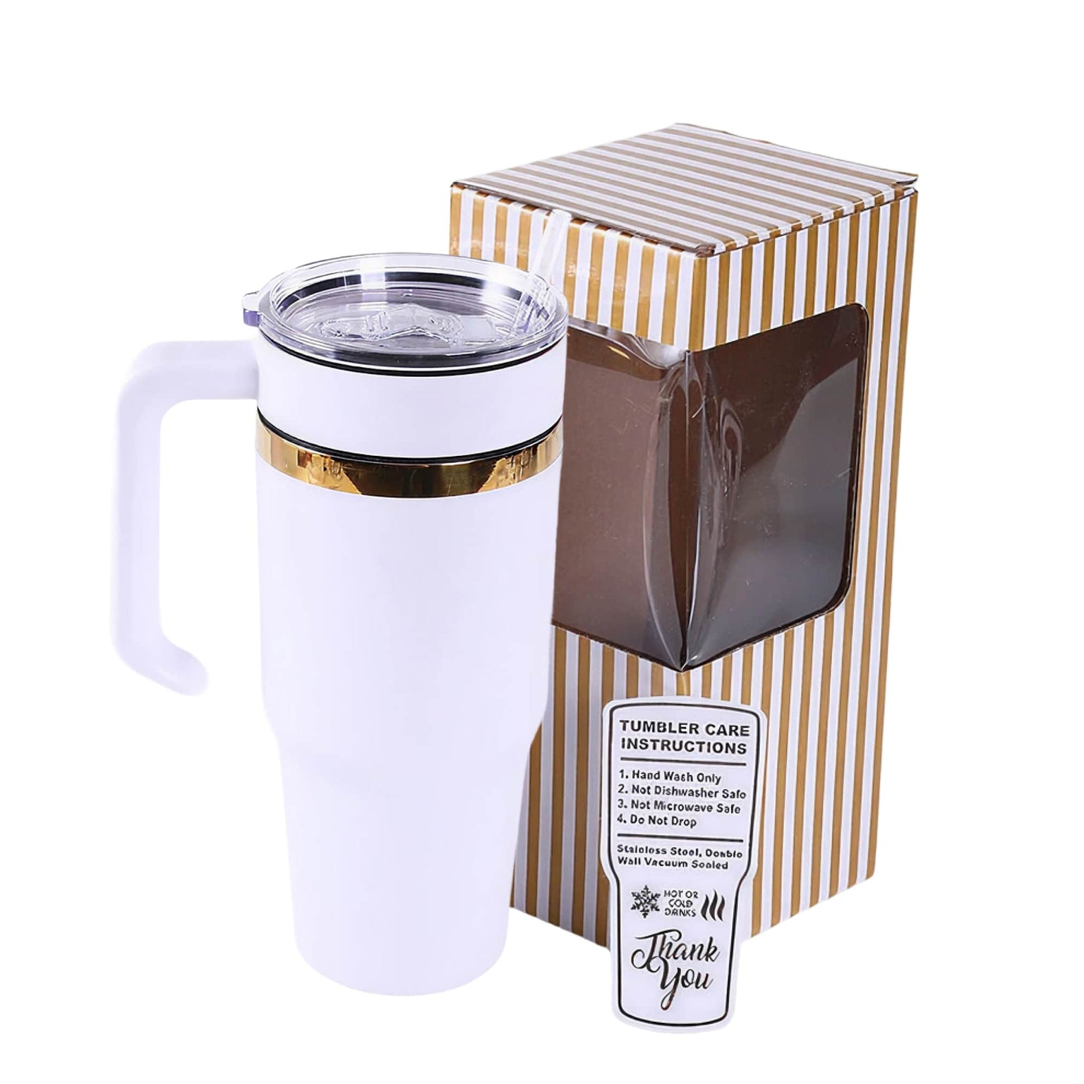 30oz gold electroplated tumbler with handle in white