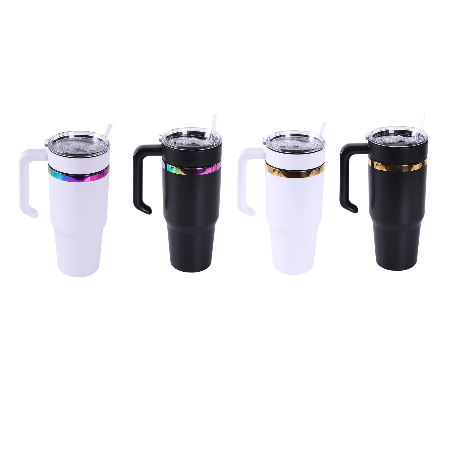 30oz electroplated tumblers with handle, white or black powder coated with rainbow or gold electroplating 