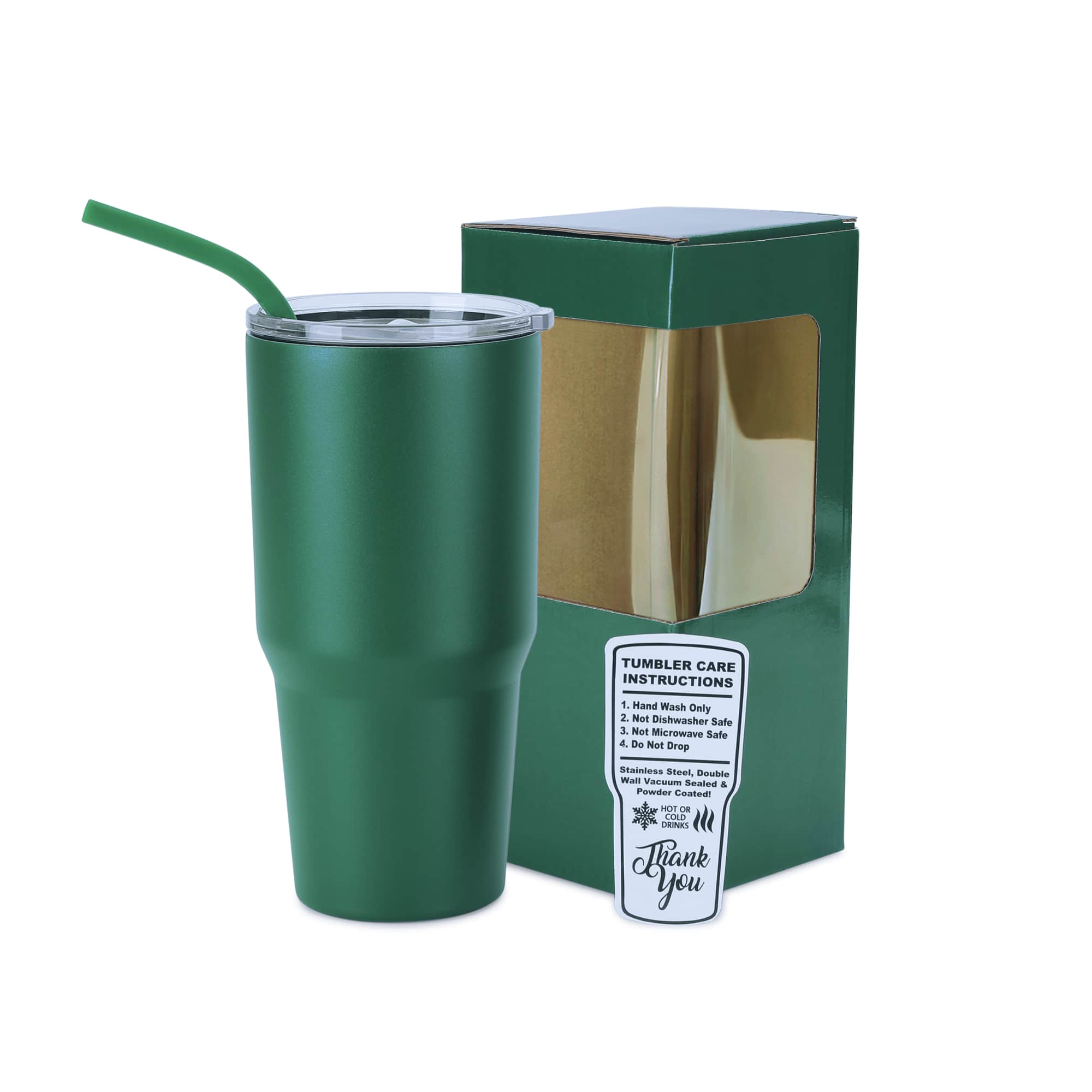 30oz tumbler, green, powder coated stainless steel