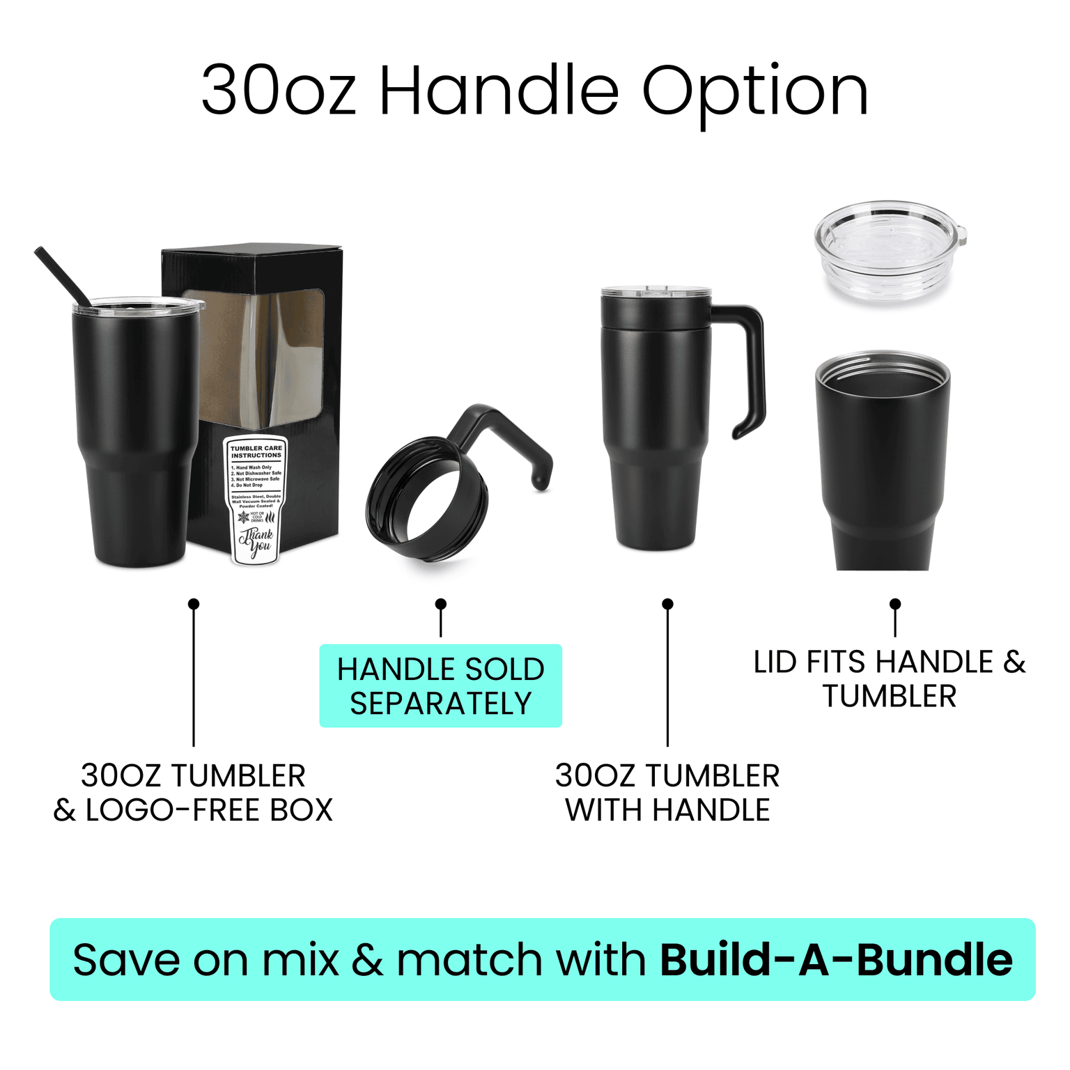 30oz tumbler, black, box, accessories