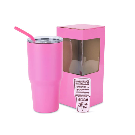 30oz tumbler, pink, powder coated stainless steel