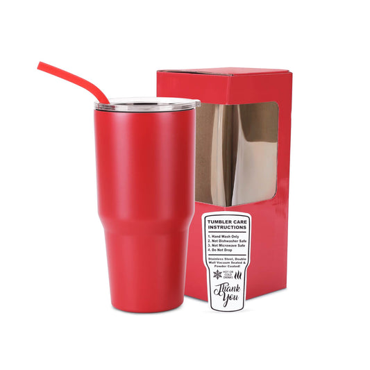 30oz tumbler, red, powder coated stainless steel