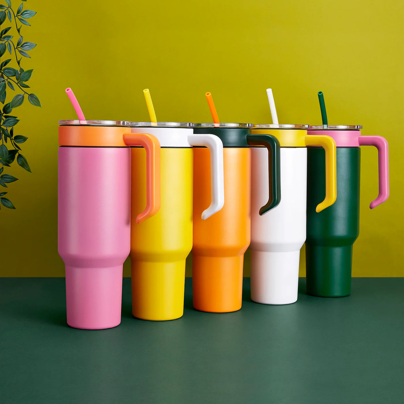 40oz tumbler mix match colors pink/orange, yellow/white, orange/green, white/yellow, green/pink