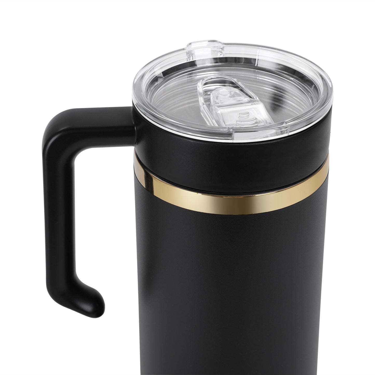 40oz electroplated tumbler with twist on handle close up