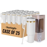 40oz gold electroplated tumbler with handle, white powder coating, by case of 25