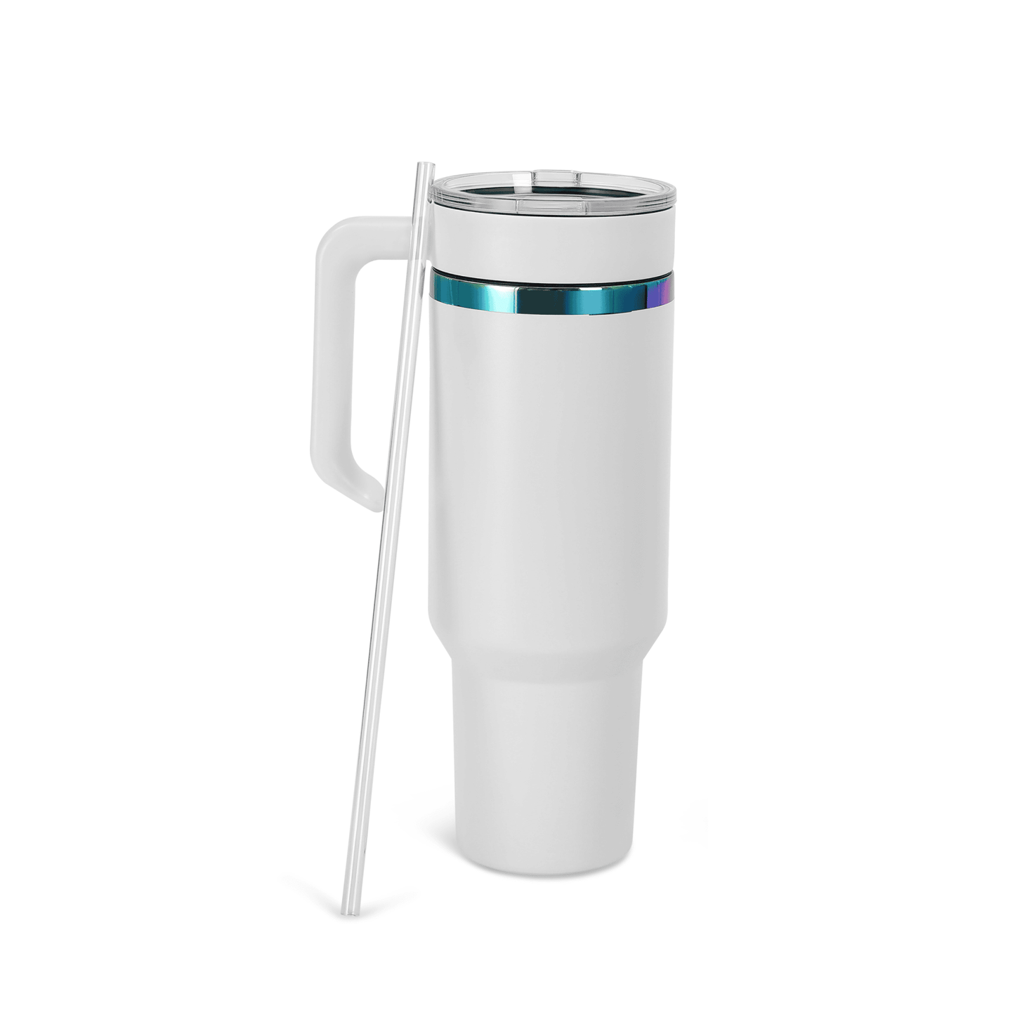 40oz white electroplated rainbow tumbler with twist on handle