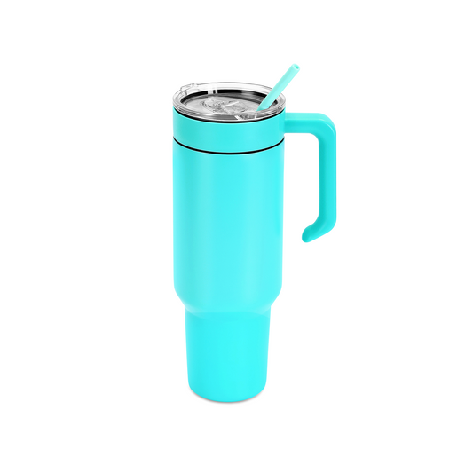 40oz tumbler with handle, teal powder coated
