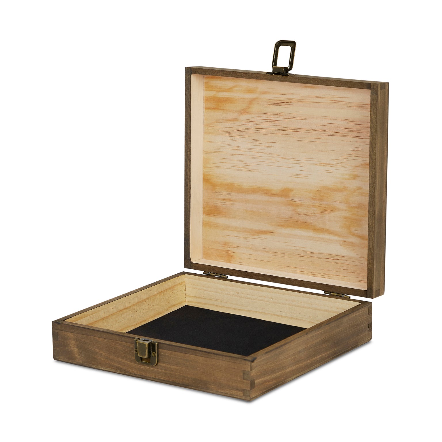 wood cigar box, hinged lid, felt lining