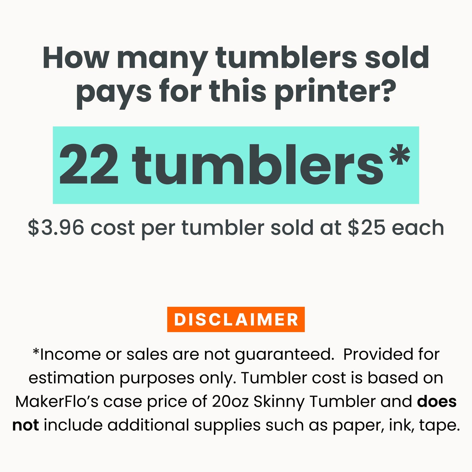 how many tumblers sold pays for this f170?