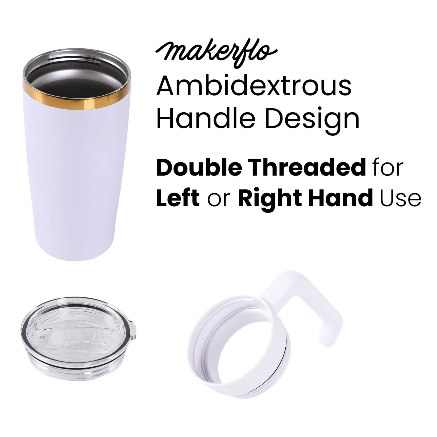 20oz electroplated tumbler with handle, ambidextrous design, twist on to the right or left side of the tumbler