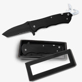 pocket knife, black metal for engraving