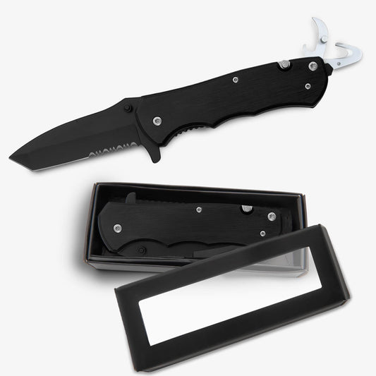 pocket knife, black metal for engraving