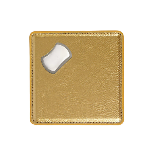 bottle opener coaster, metallic gold engravable Laserette, magnetic
