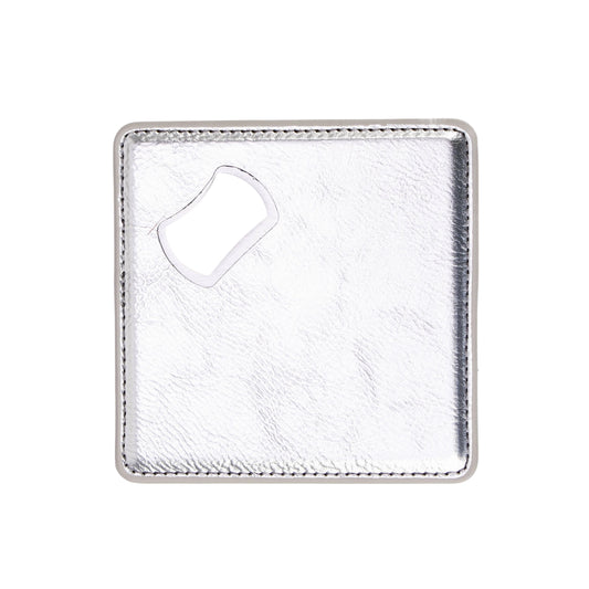 bottle opener coaster, metallic silver engravable Laserette, magnetic