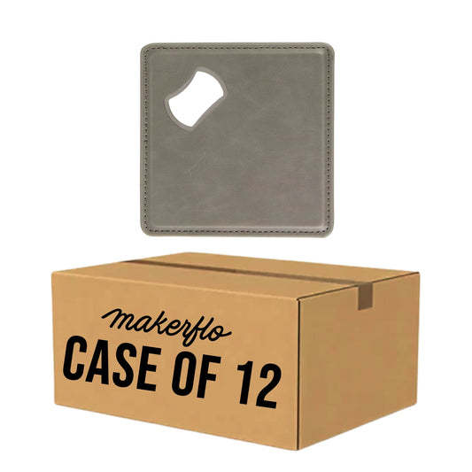 bottle opener coaster, gray engravable Laserette, magnetic, case of 12