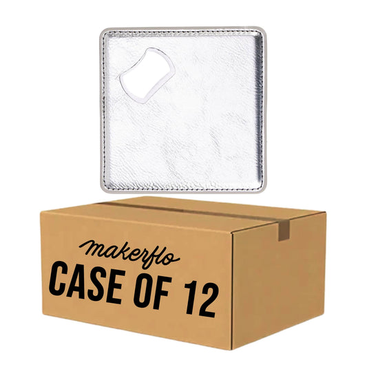 bottle opener coaster, metallic silver engravable Laserette, magnetic, case of 12