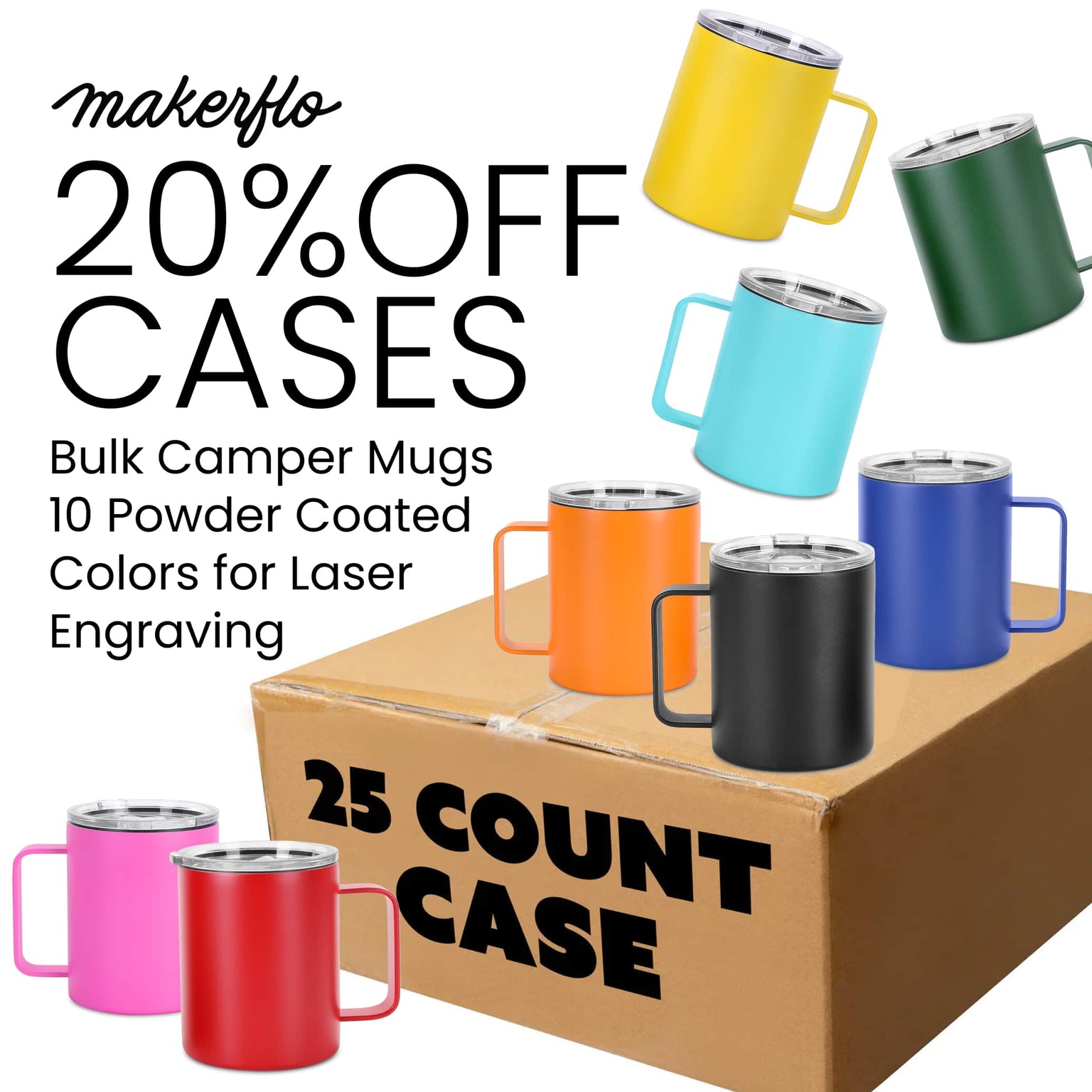 save on bulk orders, coffee camper mugs, 20% off cases