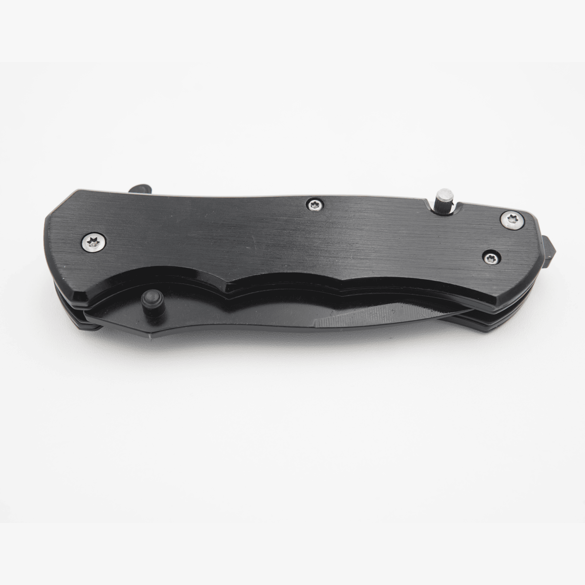 bulk pocket knife, black metal, folded