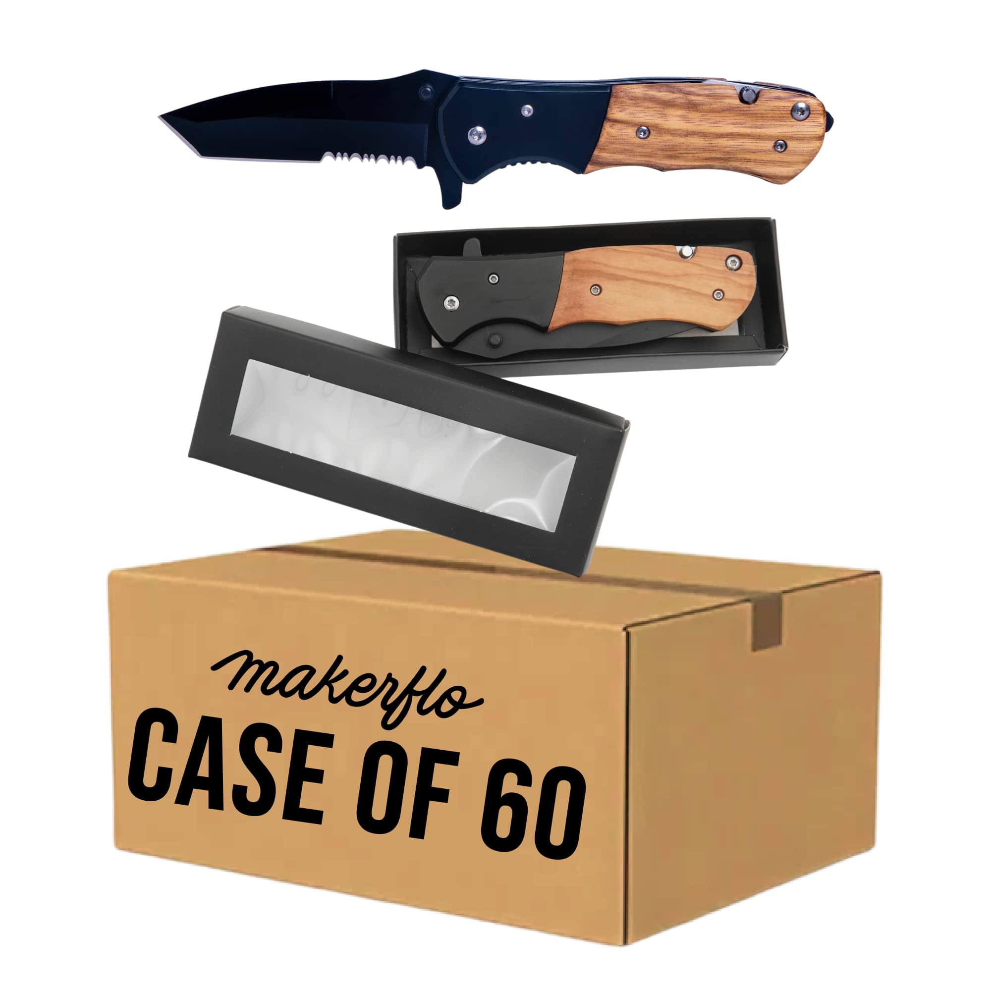 bulk pocket knives, natural wood, case of 60