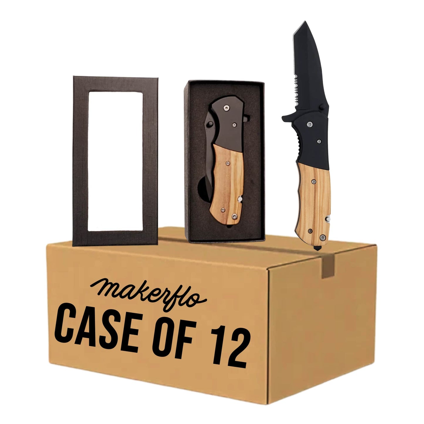 bulk pocket knives  "the beast" pocket knife, natural wood handle, with gift box, case of 12