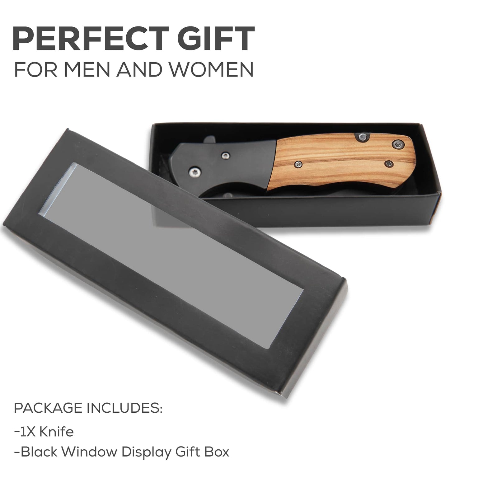 pocket knife closed in gift box, natural wood