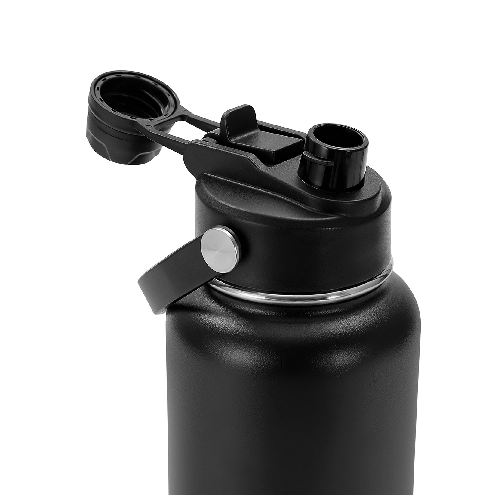 black powder coated water bottle dual lid