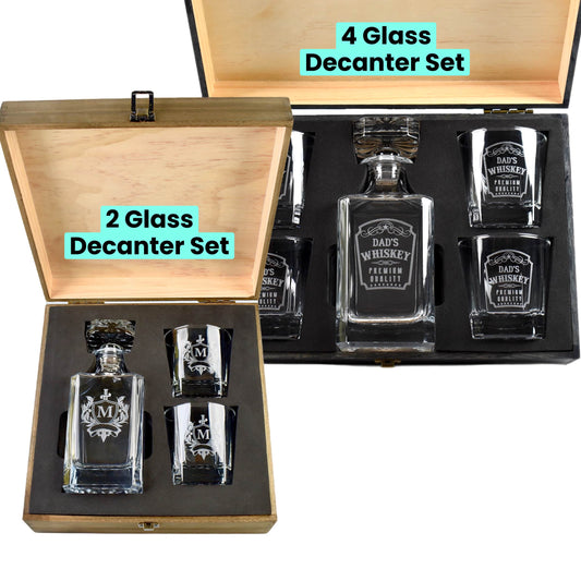 Decanter Set, 2 Glass & 4 Glass shown engraved